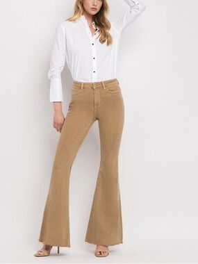 VERVET Los Angeles High Rise Super Flare Jeans Nomad Raw Hem Stretch Denim  25